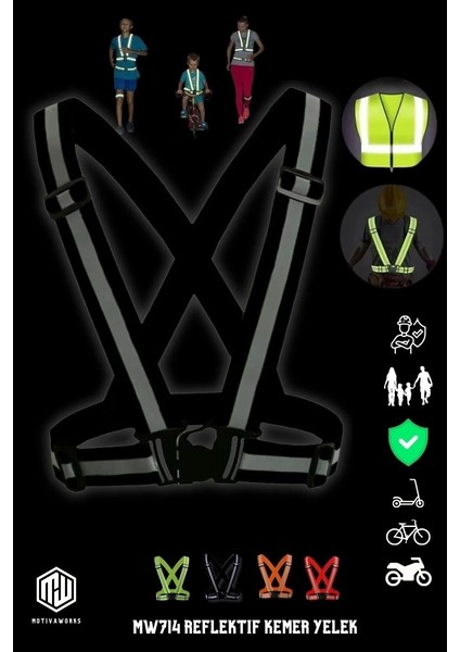 Yüksek Görünüm Reflektif Yelek Siyah Fosforlu Neon Bisiklet, Motosiklet,scooter Gece Ikaz Uyarı Yelek