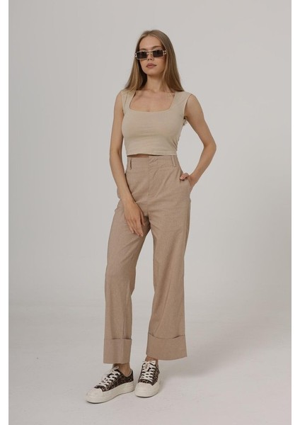 Duble Paça Pantolon - Taş