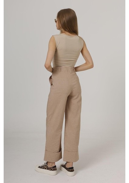 Duble Paça Pantolon - Taş