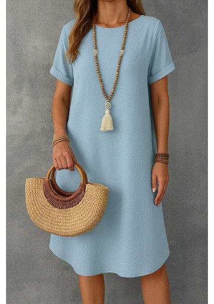 Munn Collection Kadın Kısa Kollu Kayık Yaka Bürümcük Elbise