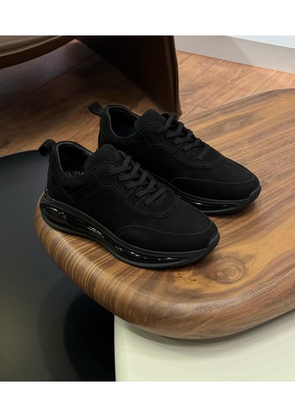 10000 Siyah Nubuk - Siyah Taban Hakiki Deri Erkek Sneakers