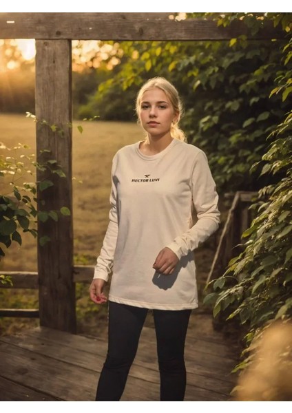 Munn Collection Unisex Bisiklet Yaka Uzun Kollu T-Shirt - Beyaz