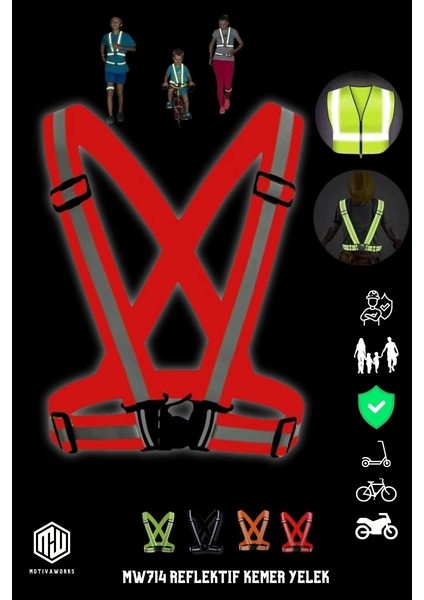 Yüksek Görünüm Reflektif Yelek Kırmızı Fosforlu Neon Bisiklet, Motosiklet,scooter Gece Ikaz Uyarı Yelek