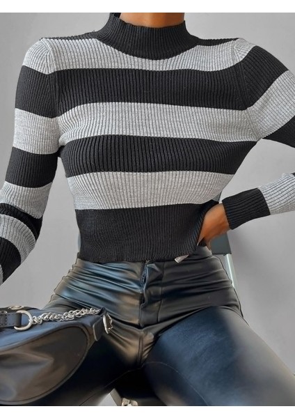 Munn Collection Kadın Uzun Kollu Çizgi Detay Triko Bluz modelleri