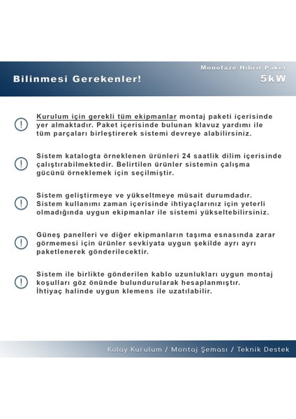 5kw Monofaz Hibrit Depolamalı Paket Sistem