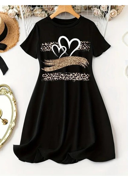 Munn Collection Kadın Kısa Kollu Bisiklet Yaka Desenli Viskon Elbise fırsatları