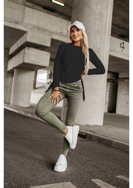 Munn Collection Kadın Uzun Kollu Bisiklet Yaka Yanları ve Kolları Büzgülü Kadife Bluz modelleri