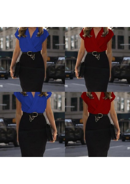 Munn Collection Kadın Kısa Kollu Kruvaze Yaka Krep Elbise (Kemersiz) modelleri