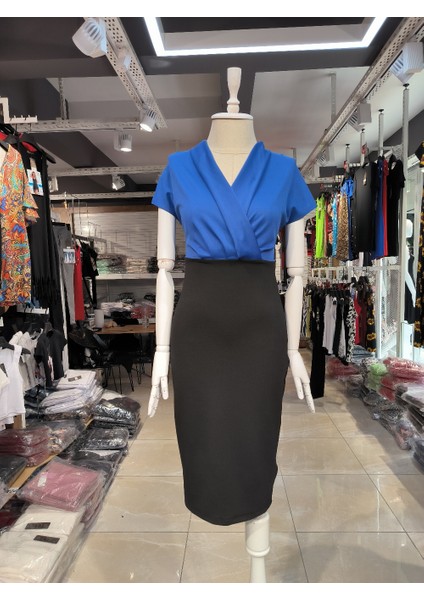 Munn Collection Kadın Kısa Kollu Kruvaze Yaka Krep Elbise (Kemersiz) indirimleri