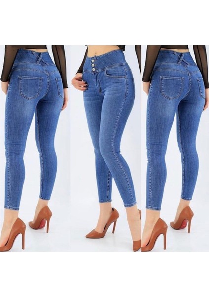 Munn Collection Yüksek Bel Likralı Jean Pantolon 90 cm