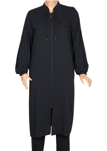 Hesna Kadın Hüma Dokuma Krep Aksesuarlı Araboy Siyah Ferace