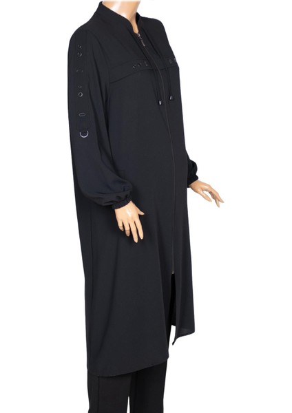 Hesna Kadın Hüma Dokuma Krep Aksesuarlı Araboy Siyah Ferace modelleri