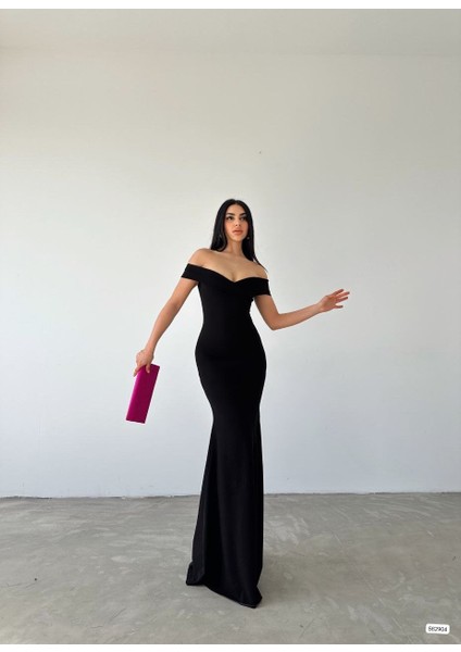 Munn Collection Kadın Dalgıç Kumaş Kayık Yaka ve Dekolte Detaylı Elbise