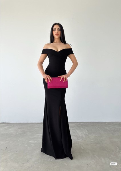 Munn Collection Kadın Dalgıç Kumaş Kayık Yaka ve Dekolte Detaylı Elbise modelleri