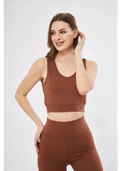 Munn Collection Fitilli Baskılı Crop - Kahve