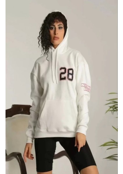 Munn Collection Unisex Kapşonlu Baskılı Sweetshirt - Beyaz