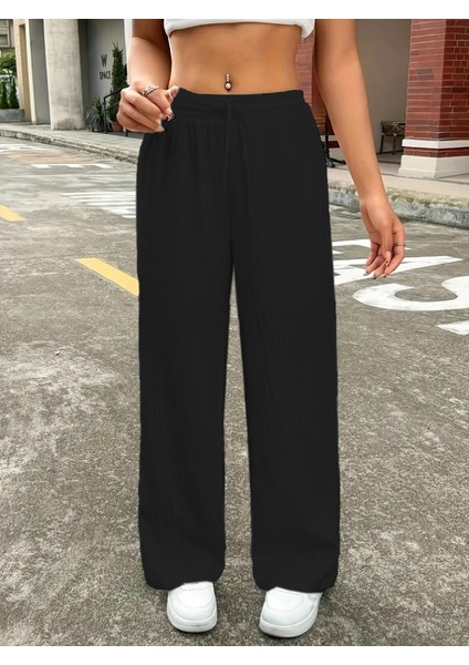 Munn Collection Kadın Yüksek Bel Bol Paça Bürümcük Pantolon
