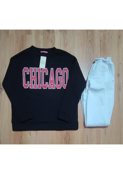 Munn Collection Kadın Içi Polarlı Üç Iplik Kumaş Chicago Baskılı Ikili Takım fiyatları