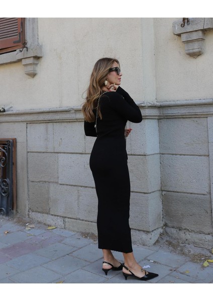 Munn Collection Kadın Uzun Kollu Yuvarlak Yaka Akrilik Elbise modelleri