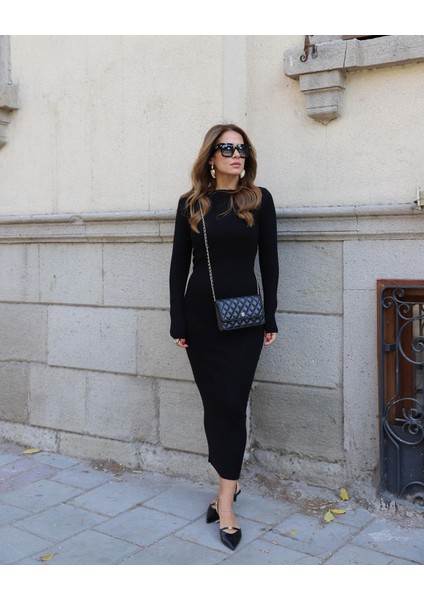 Munn Collection Kadın Uzun Kollu Yuvarlak Yaka Akrilik Elbise fırsatları