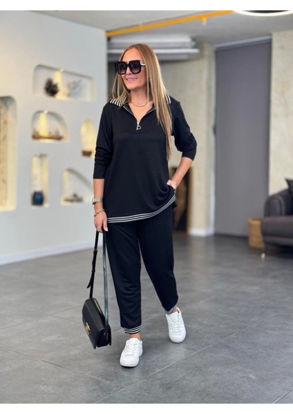 Munn Collection Kadın Uzun Kollu Ribana ve Fermuar Detay Bluz ve Yüksel Bel Pantolon 2li Takım fırsatları