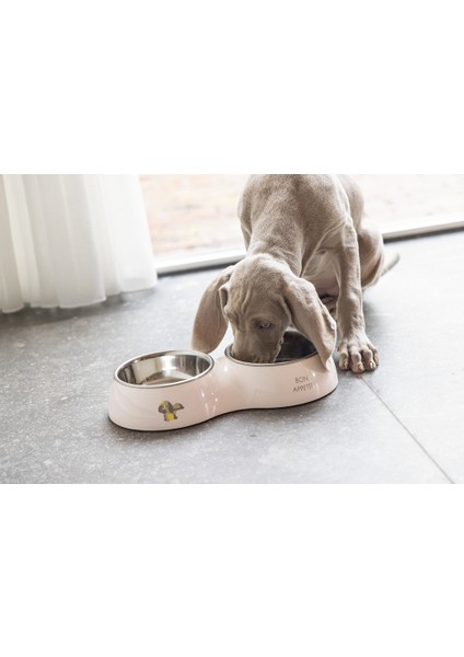 Köpek Mama Su Kabı, Paslanmaz Çelik, Pudra Pembe, 18CM, 350ML