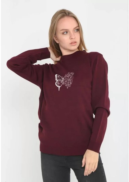 Munn Collection Unisex Bisiklet Yaka Baskılı Dokuma Triko - Bordo