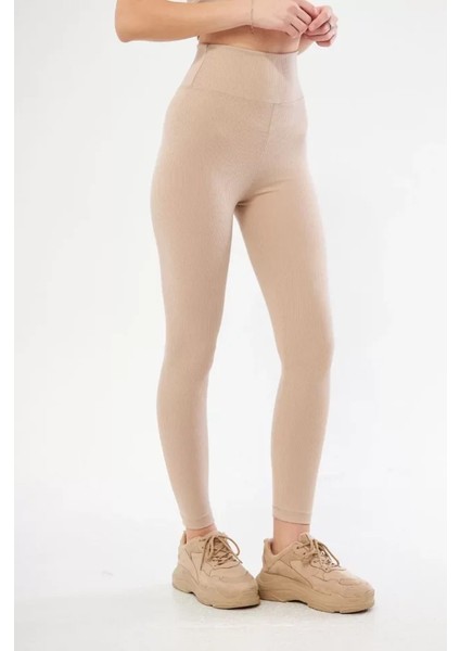 Munn Collection Yüksek Bel Fitilli Tayt - Bej modelleri