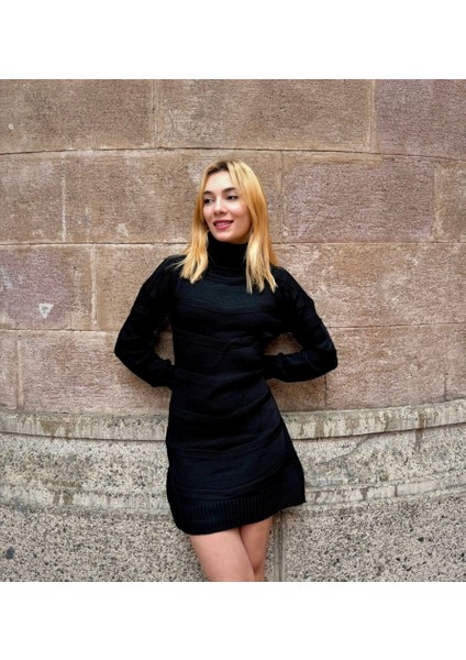Munn Collection Kadın Uzun Kollu Balıkçı Yaka Triko Mini Boy Elbise fırsatları