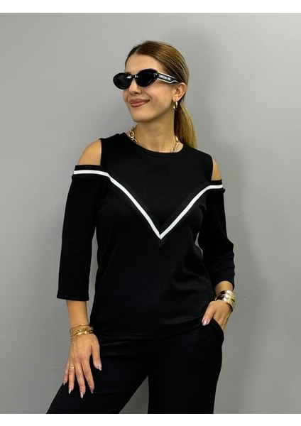 Munn Collection Kadın Ithal Burgu Kumaş Uzun Kollu Omuz Dekolteli Bluz ve Pantolon Ikili Takım fiyatları