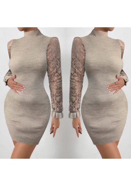 Munn Collection Kadın Uzun Kollu Kollar Tül Detay Triko Mini Boy Elbise modelleri