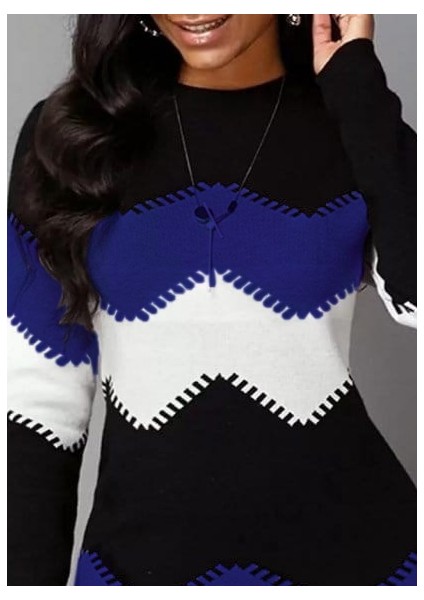 Munn Collection Kadın Uzun Kollu Zigzag Desen Triko Elbise