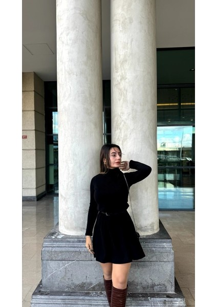 Munn Collection Kadın Uzun Kollu Balıkçı Yaka Salaş Kusa Akrilik Elbise