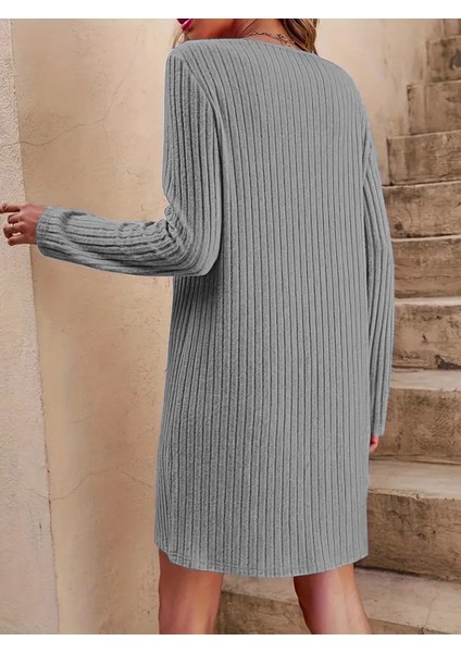 Munn Collection Kadın Uzun Kollu V Yakalı Kısa Şardonlu Kaşkorse Elbise modelleri