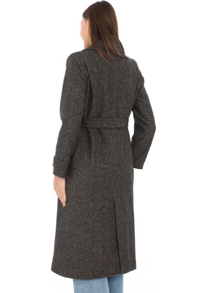 Munn Collection Balık Sırtı Kaşmir Uzun Kaşe Kaban - Kahverengi fiyatları