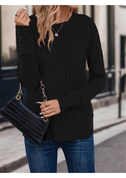 Munn Collection Kadın Uzun Kollu Bisiklet Yaka Şardonlu Kaşkorse Bluz modelleri