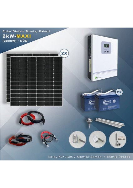 2 Kw Maxı Solar Paket Sistem (2000W/GÜN)