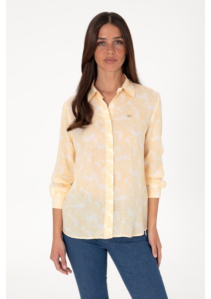 Kadın Sarı Gömlek Desenli 50306414-VR044