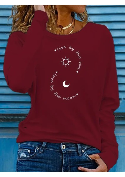 Munn Collection Kadın Uzun Kollu Bisiklet Yaka Desenli Viskon Bluz