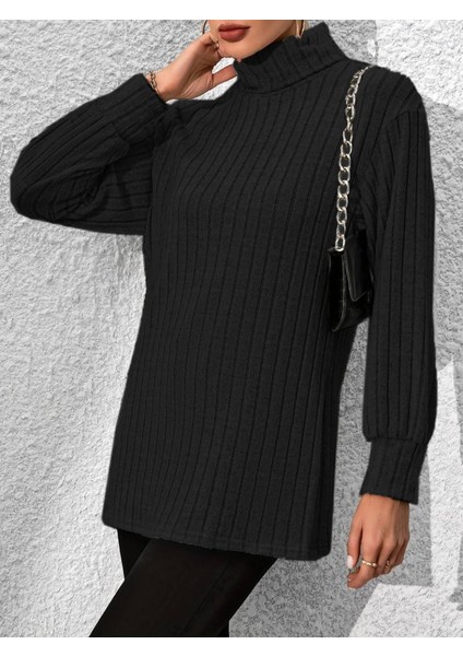 Munn Collection Kadın Uzun Kollu Balıkçı Yaka Yandan Yırtmaçlı Şardonlu Kaşkorse Bluz fırsatları