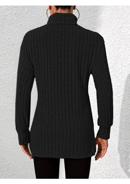 Munn Collection Kadın Uzun Kollu Balıkçı Yaka Yandan Yırtmaçlı Şardonlu Kaşkorse Bluz indirimleri