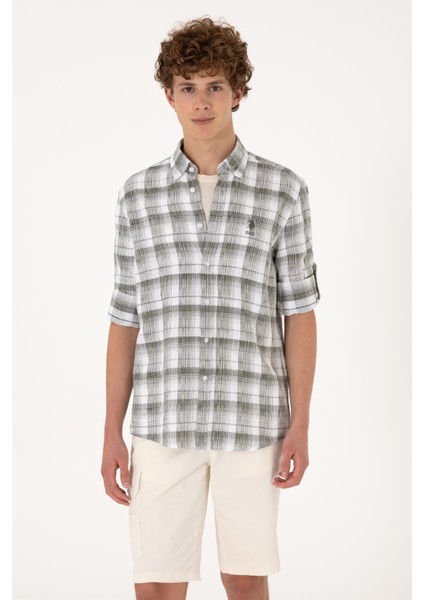 Erkek Yeşil Gömlek Desenli 50301779-VR054