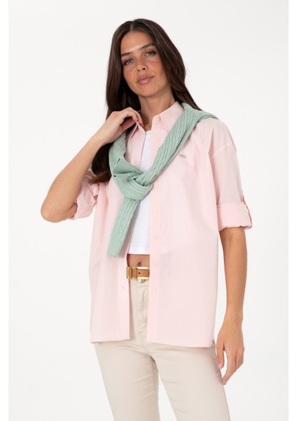 Kadın Açık Pembe Gömlek Desenli 50306390-VR078