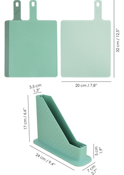 4 Parça Standlı Kesme Tahtası Seti - Çoklu Doğrama Tahtası Ekmek Sebze Et Kesim Panosu - Yeşil indirimleri