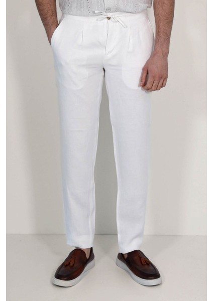 Keten Jogger+Ipli Lastlikli Pant. Beyaz