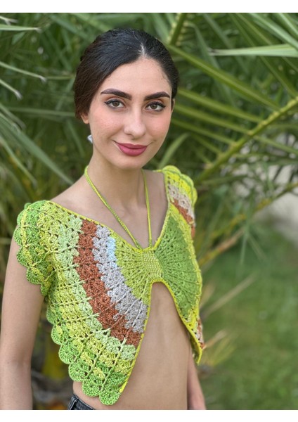 El Örgüsü Kelebek Crop Büstiyer Standart Beden