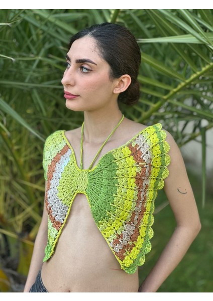 El Örgüsü Kelebek Crop Büstiyer Standart Beden