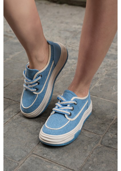 Kadın Sneaker Bağcıklı Keten Spor Ayakkabı Rotvi