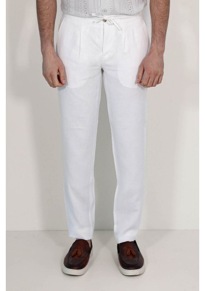 Keten Jogger+Ipli Lastlikli Pant. Beyaz