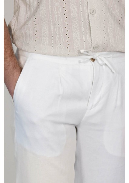 Keten Jogger+Ipli Lastlikli Pant. Beyaz